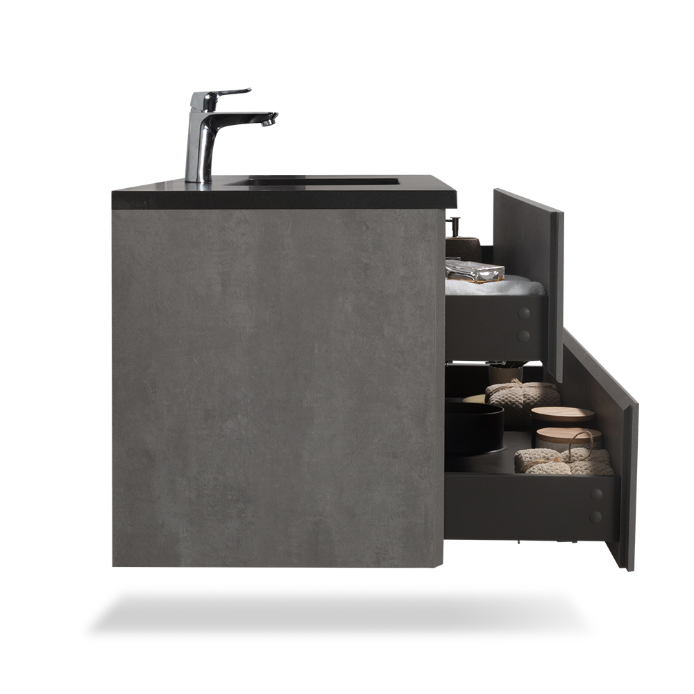 TONA EDI Floating Vanity with Black Quartz single sink Countertop (24"-60")