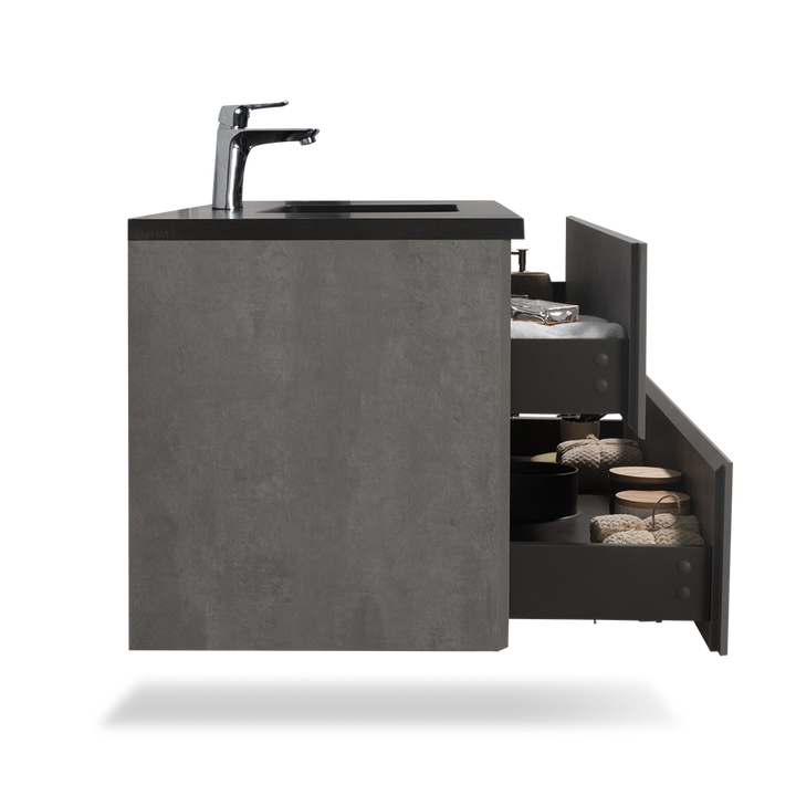 TONA EDI Floating Vanity with Black Quartz single sink Countertop (24"-60")