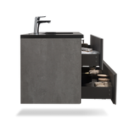 Wall Mounted Bathroom Vanity with Black Quartz Integrated Top&Sink - TONA Edi