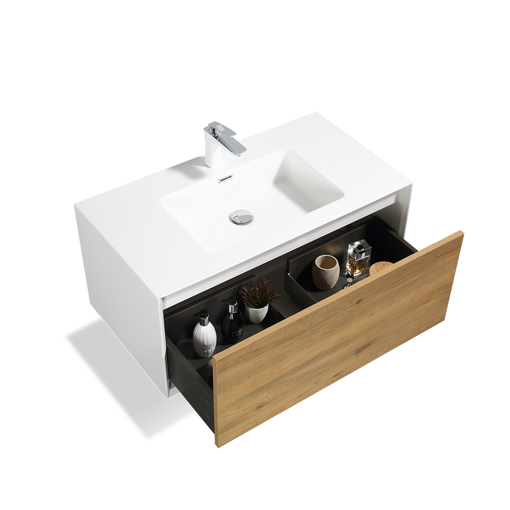 TONA FURLA FLOATING VANITY WITH WHITE COUNTERTOP  INTEGRATED SINGLE SINK (24"-36"）