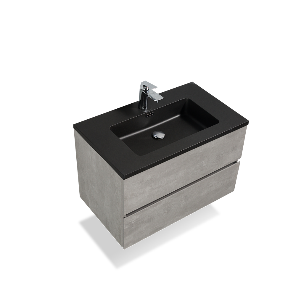 Wall Mounted Bathroom Vanity with Black Quartz Integrated Top&Sink - TONA Edi