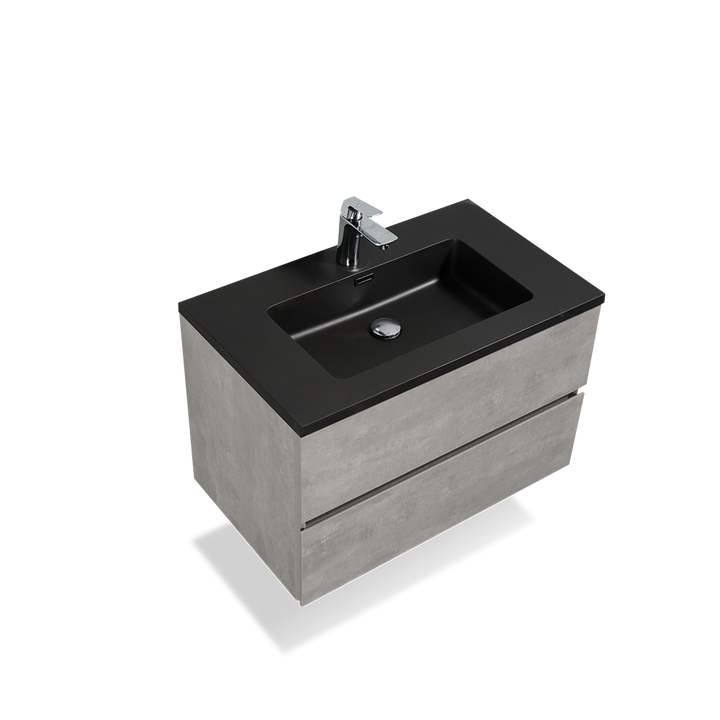 Wall Mounted Bathroom Vanity with Black Quartz Integrated Top&Sink - TONA Edi