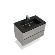 Wall Mounted Bathroom Vanity with Black Quartz Integrated Top&Sink - TONA Edi