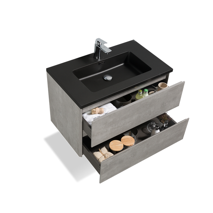 Wall Mounted Bathroom Vanity with Black Quartz Integrated Top&Sink - TONA Edi