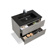 Wall Mounted Bathroom Vanity with Black Quartz Integrated Top&Sink - TONA Edi