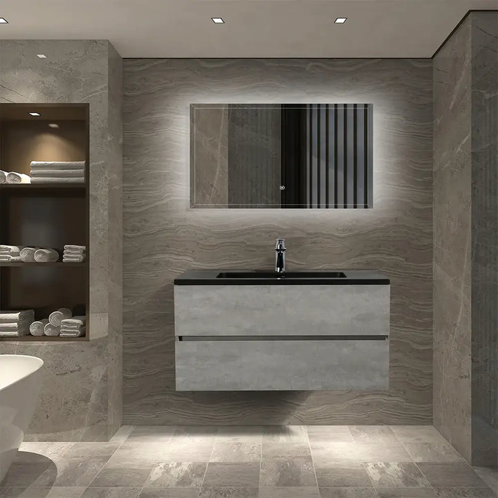 TONA EDI Floating Vanity with Black Quartz single sink Countertop (24"-60")