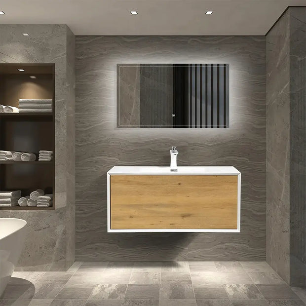 Wall Mounted Bathroom Vanity with Faux Marble Integrated Top&Sink - TONA Furla