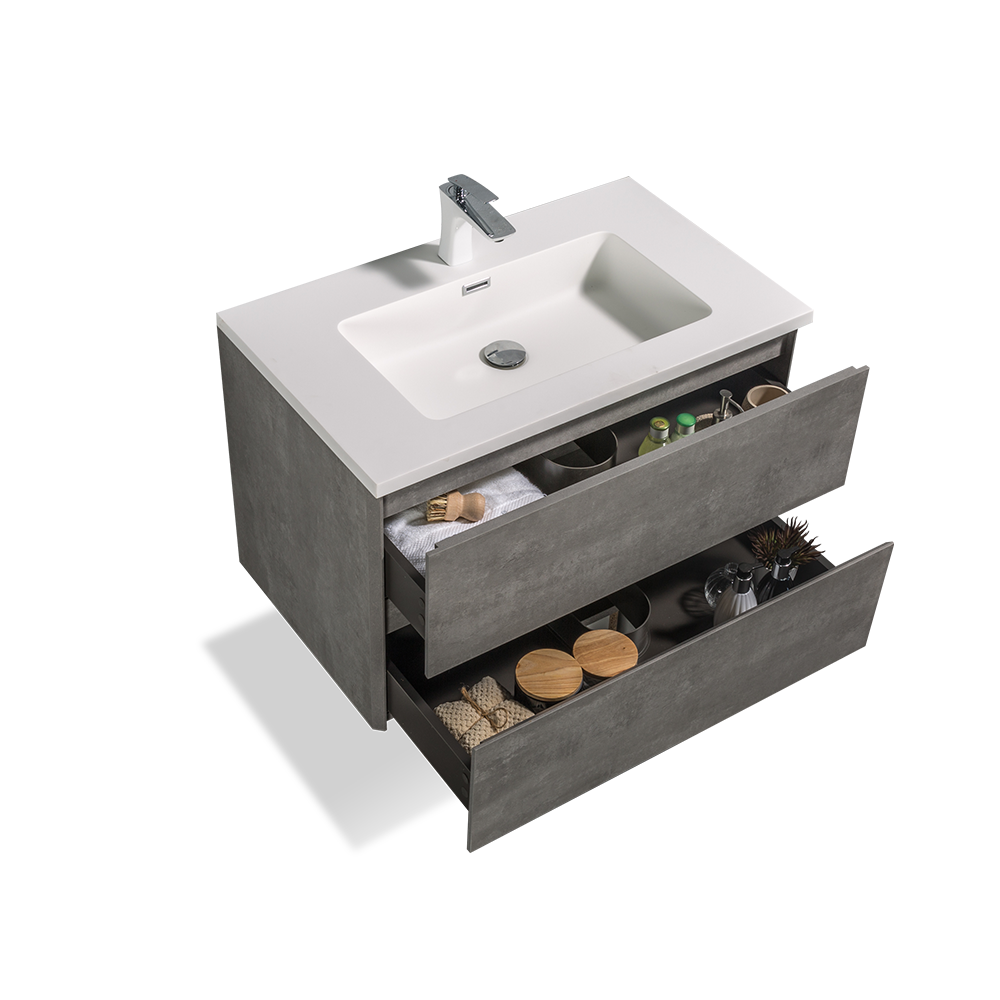 TONA EDI Floating Vanity with White Quartz Countertop Single Sink (24"-48")