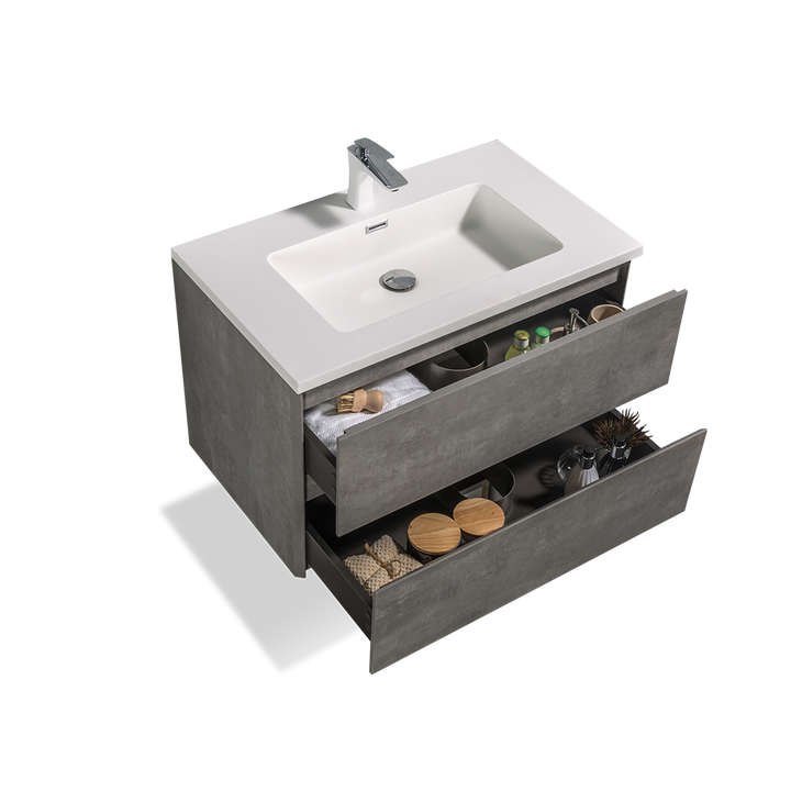 TONA EDI Floating Vanity with White Quartz Countertop Single Sink (24"-48")