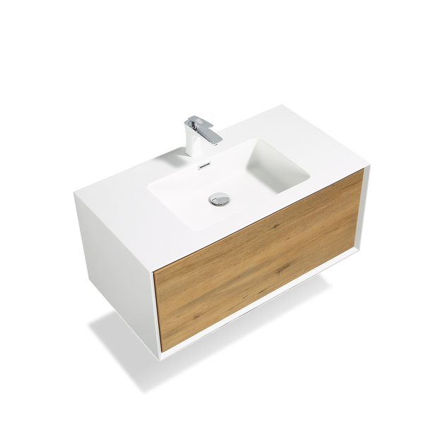 Wall Mounted Bathroom Vanity with Faux Marble Integrated Top&Sink - TONA Furla