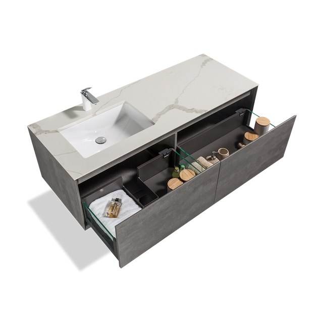 Wall Hung Bathroom Vanity with Quartz Top & Ceramic Sink - TONA Freda