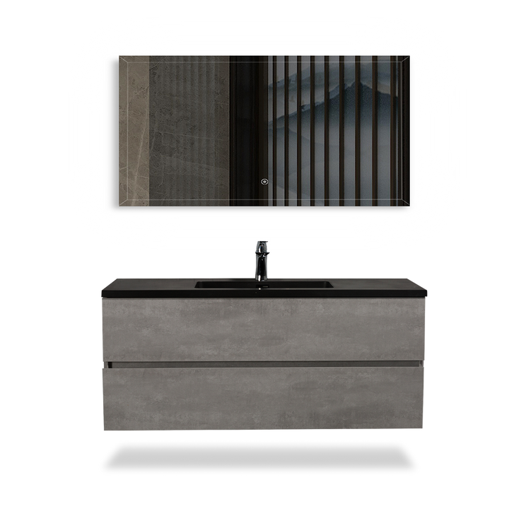 Wall Mounted Bathroom Vanity with Black Quartz Integrated Top&Sink - TONA Edi