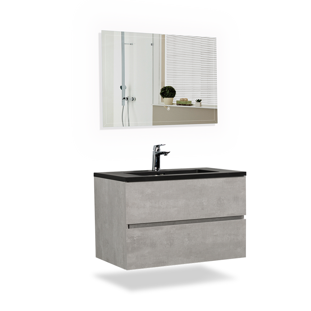 Wall Mounted Bathroom Vanity with Black Quartz Integrated Top&Sink - TONA Edi