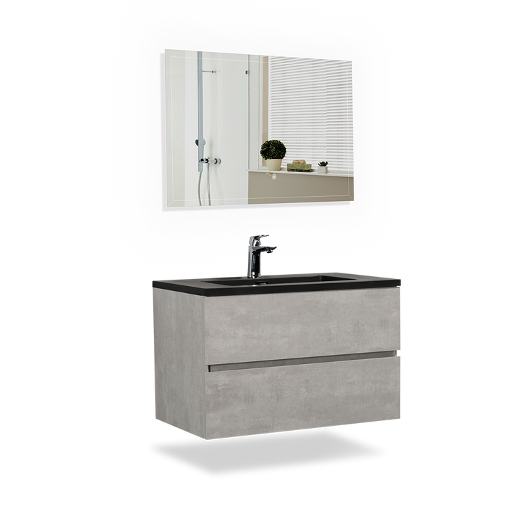 Wall Mounted Bathroom Vanity with Black Quartz Integrated Top&Sink - TONA Edi