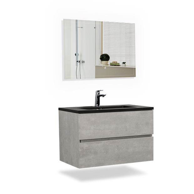 Wall Mounted Bathroom Vanity with Black Quartz Integrated Top&Sink - TONA Edi