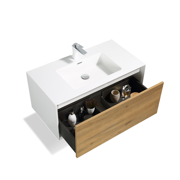 Wall Mounted Bathroom Vanity with Faux Marble Integrated Top&Sink - TONA Furla
