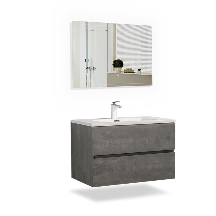 Floating Bathroom Vanity with Faux Marble Integrated Top&Sink - TONA Edi, 24 Inch/36 Inch Vanity with Single Sink