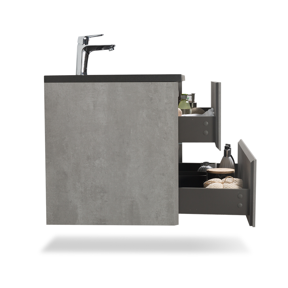 Wall Mounted Bathroom Vanity with Black Quartz Integrated Top&Sink - TONA Edi