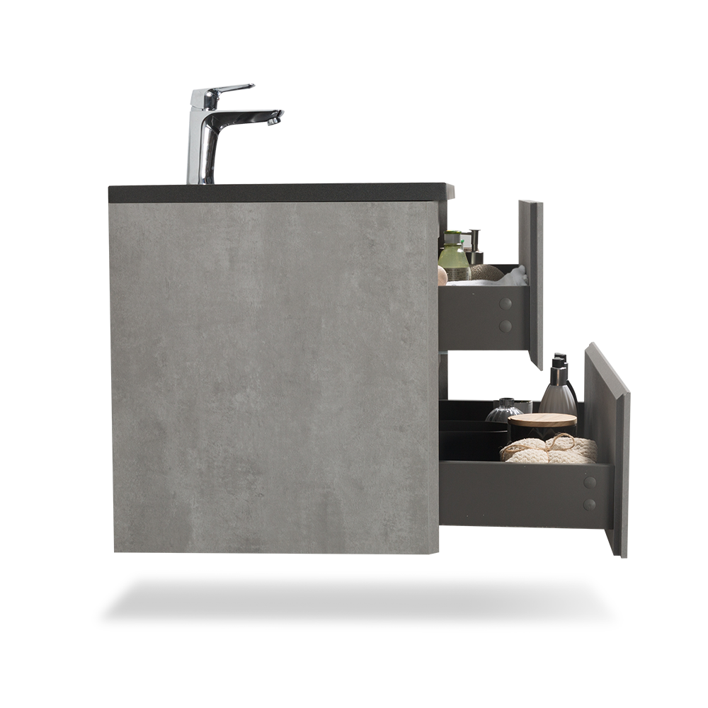 TONA EDI Floating Vanity with Black Quartz single sink Countertop (24"-60")