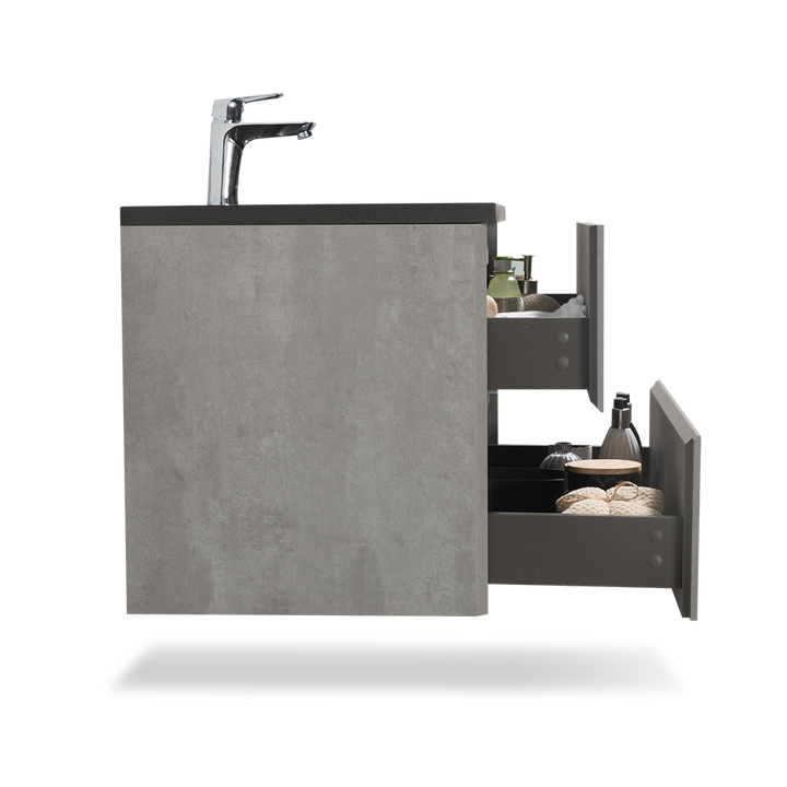 Wall Mounted Bathroom Vanity with Black Quartz Integrated Top&Sink - TONA Edi