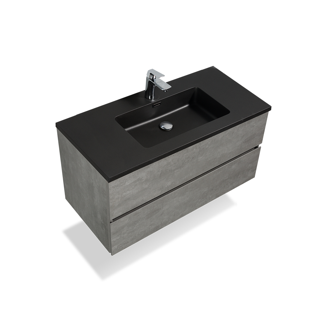 Wall Mounted Bathroom Vanity with Black Quartz Integrated Top&Sink - TONA Edi