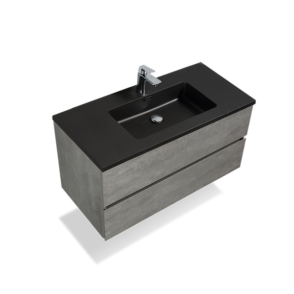 TONA Edi Floating Vanity with Black Quartz Single Sink Countertop (24"-60") TONA Bathroom Furniture