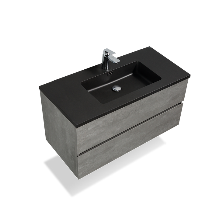 Wall Mounted Bathroom Vanity with Black Quartz Integrated Top&Sink - TONA Edi