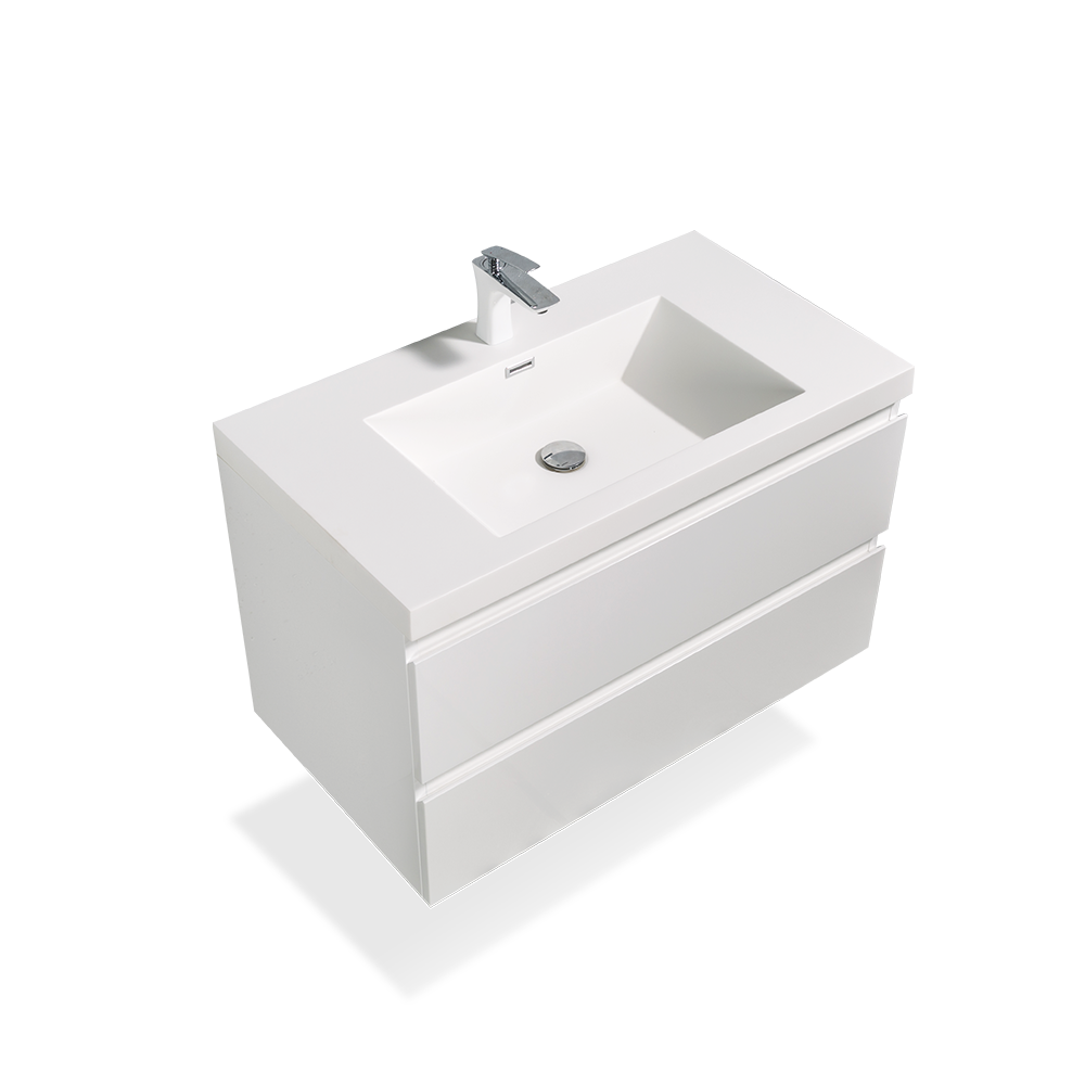 Floating Bathroom Vanity Wall Hung Vanity Unit with Faux Marble Integrated Top&Sink - TONA Angela