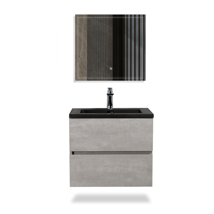 Wall Mounted Bathroom Vanity with Black Quartz Integrated Top&Sink - TONA Edi
