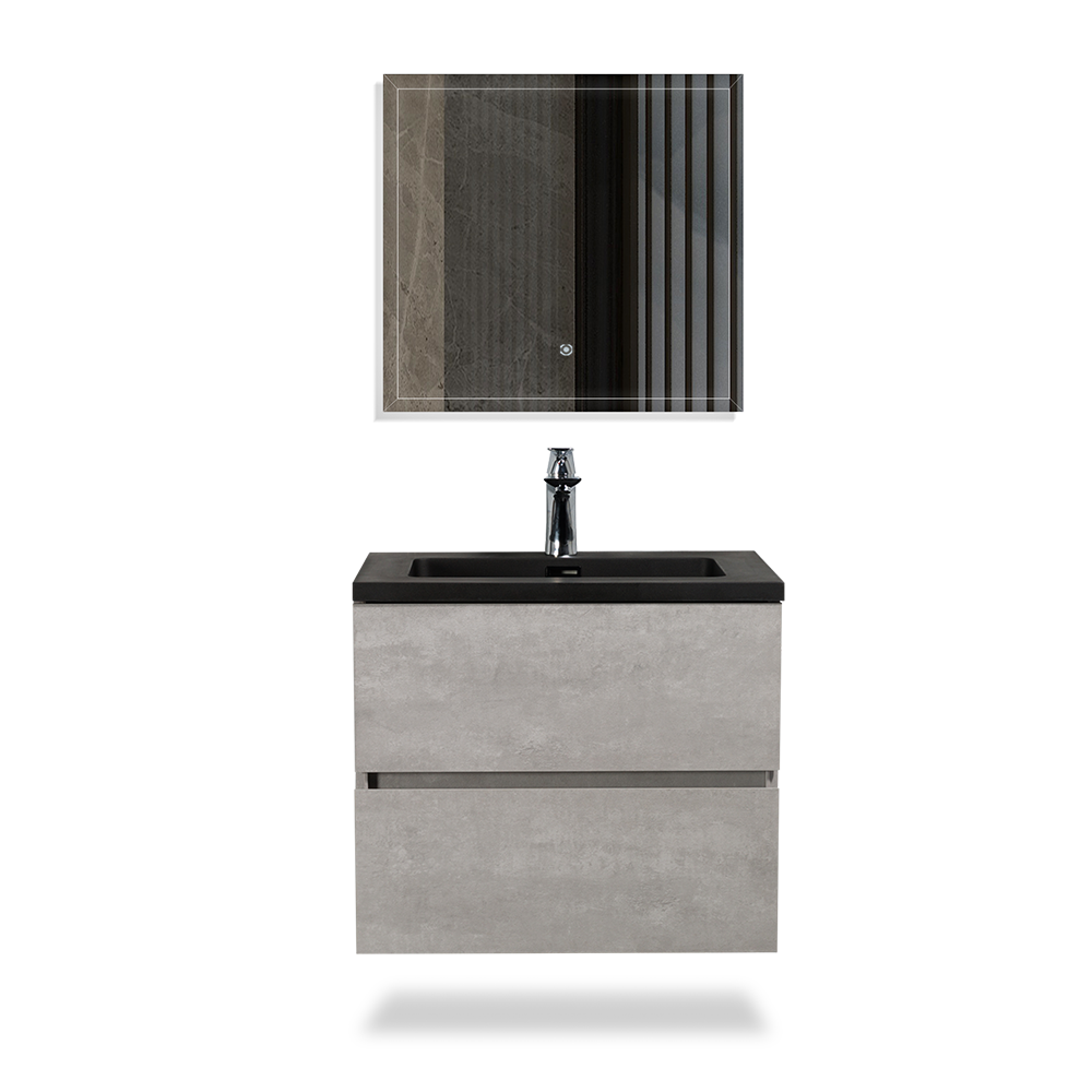 Wall Mounted Bathroom Vanity with Black Quartz Integrated Top&Sink - TONA Edi