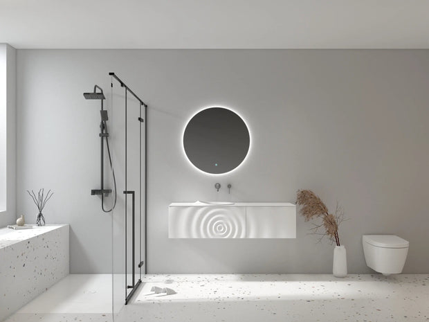 TONA Wave wall-mounted bathroom vanity features a unique ripple-like drawer front.