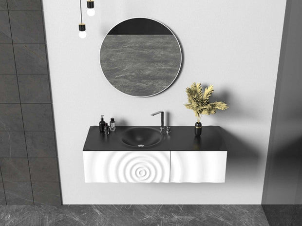 TONA Wave wall-mounted bathroom vanity features a unique ripple-like drawer front.