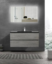 TONA Edi Wall Mounted Single Bathroom Vanity with Black Quartz Integrated Sink + F Series Vanity Mirror