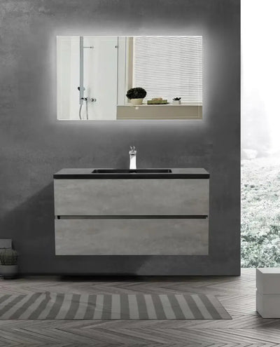 TONA Edi Wall Mounted Single Bathroom Vanity with Black Quartz Integrated Sink + F Series Vanity Mirror