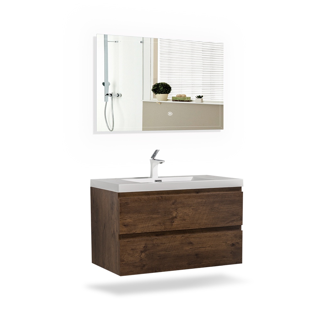 Floating Bathroom Vanity Wall Hung Vanity Unit with Faux Marble Integrated Top&Sink - TONA Angela