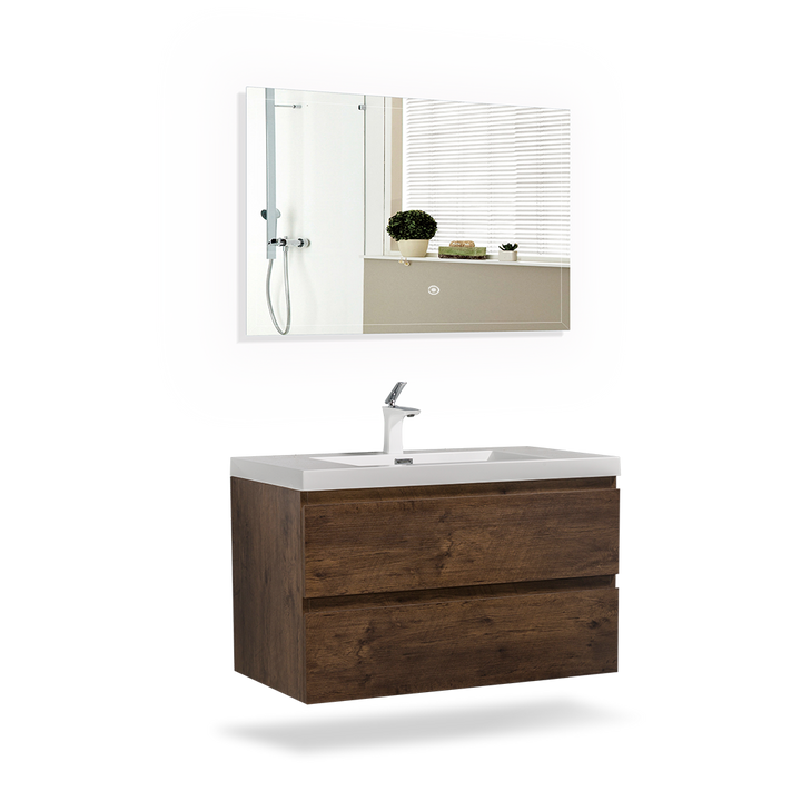 Floating Bathroom Vanity Wall Hung Vanity Unit with Faux Marble Integrated Top&Sink - TONA Angela