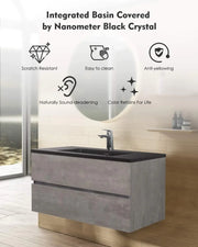 Wall Mounted Bathroom Vanity with Black Quartz Integrated Top&Sink - TONA Edi