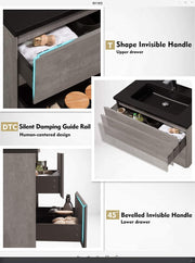 Wall Mounted Bathroom Vanity with Black Quartz Integrated Top&Sink - TONA Edi