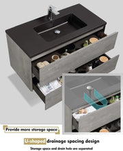 Wall Mounted Bathroom Vanity with Black Quartz Integrated Top&Sink - TONA Edi