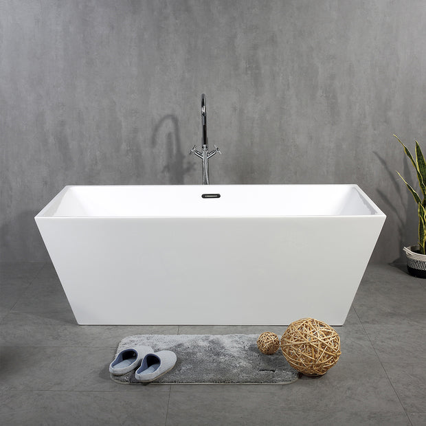 TONA Harmony Series Acrylic Freestanding Bathtub in Glossy White with Chrome Drain Cover and Overflow Cover