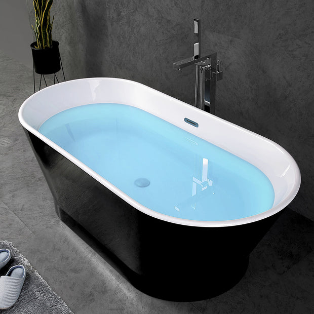 TONA Princess Series Oval Acrylic Freestanding Bathtub in Black&White with Chrome-Plated Drain Cover & Overflow cover