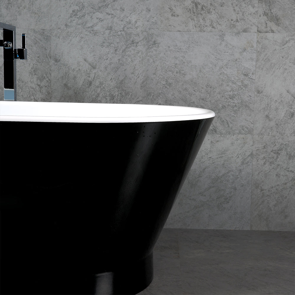 TONA Princess Series Oval Acrylic Freestanding Bathtub in Black&White with Chrome-Plated Drain Cover & Overflow cover