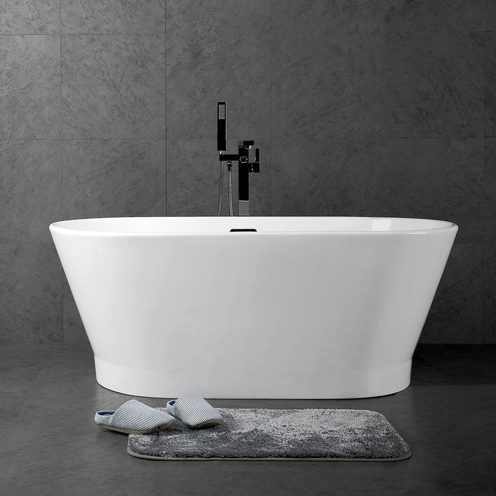 TONA Princess Series Oval Acrylic Freestanding Bathtub in Black&White with Chrome-Plated Drain Cover & Overflow cover