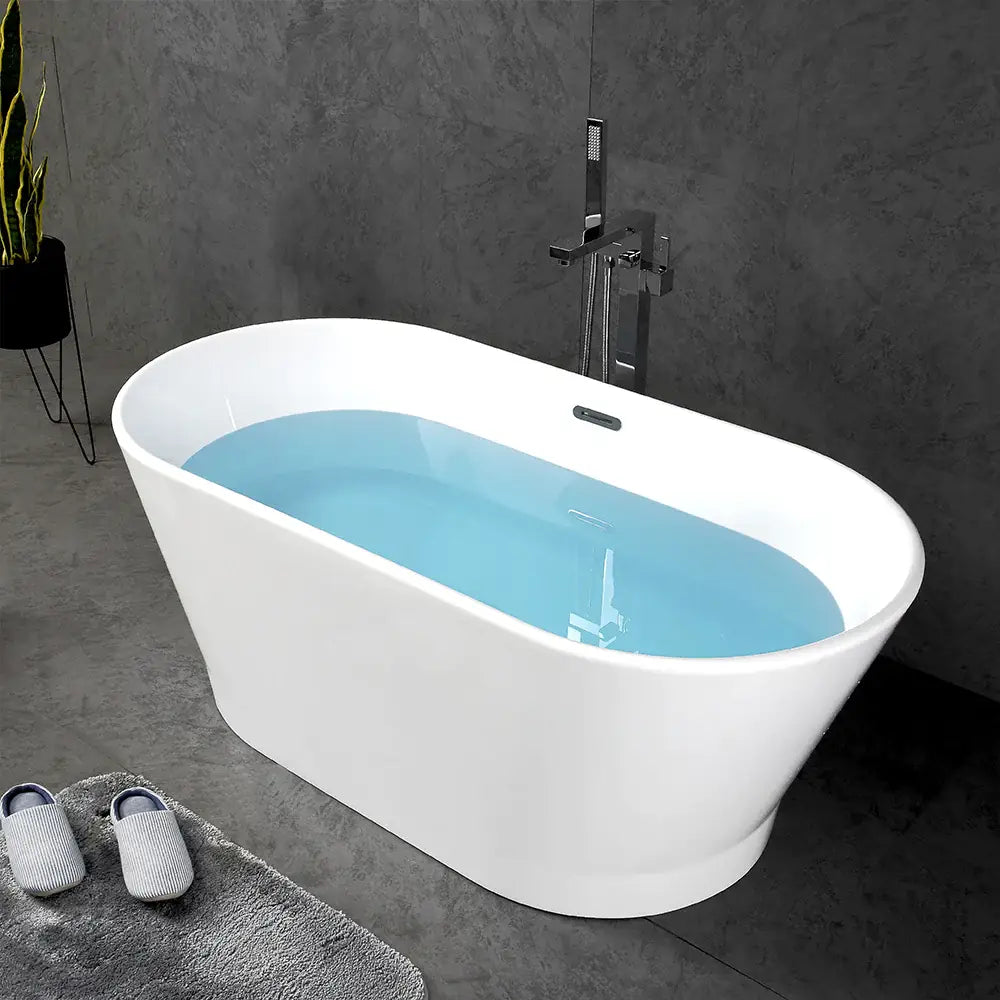 TONA Princess Series Oval Acrylic Freestanding Bathtub in Black&White with Chrome-Plated Drain Cover & Overflow cover