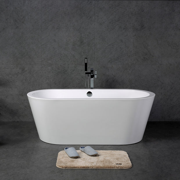 TONA Spree Series Acrylic Freestanding Bathtub in Glossy White with Chrome Drain Cover and Overflow Cover