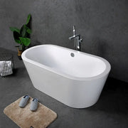 TONA Spree Series Acrylic Freestanding Bathtub in Glossy White with Chrome Drain Cover and Overflow Cover