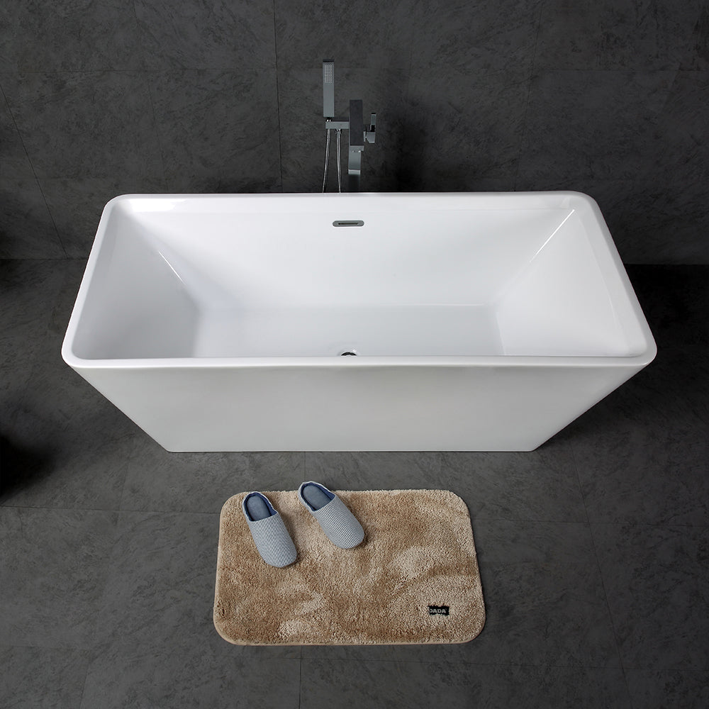 TONA Star Series Rectangular Acrylic Freestanding Bathtub in Glossy White  with Chrome-Plated Drain Cover & Overflow Cover tonabathroom