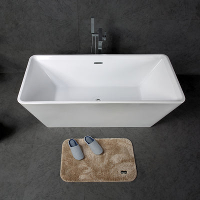 TONA Star Series Rectangular Acrylic Freestanding Bathtub in Glossy White  with Chrome-Plated Drain Cover & Overflow Cover