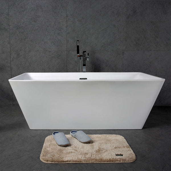 TONA Star Series Rectangular Acrylic Freestanding Bathtub in Glossy White  with Chrome-Plated Drain Cover & Overflow Cover tonabathroom