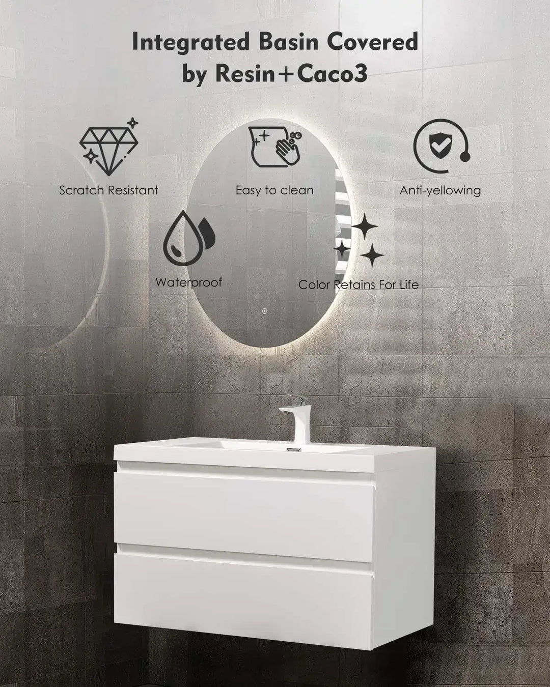 TONA ANGELA FLOATING VANITY SINGLE BASIN WITH WHITE COUNTERTOP (24"- 60")